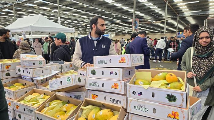 A person standing in a market
Description automatically generated
